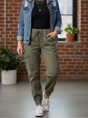 Refuge Olive Green Slouchy Cargo Jogger Pants